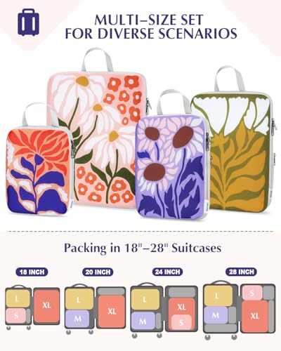 Gonex 4-Piece Compression Packing Cubes, Expandable Travel Organizers - color: Flowers, size: 4 Set