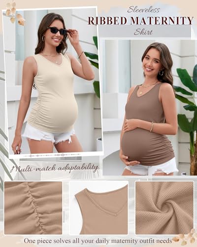 Ficerd 3 Pack Maternity Sleeveless Tank Tops - color: Apricot, Khaki, Coffee, size: Small