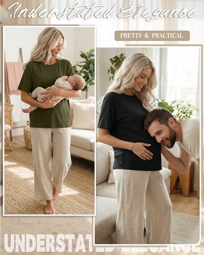 3 Pack Women's Oversized Nursing Tops - color: Army Green, Gray, Black, size: Large