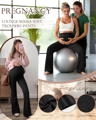 3 Pack Maternity Over The Belly Flared Leggings Pants - color: Black, Black, Black, size: Large