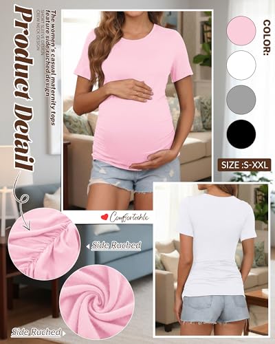 Huukeay 4 Pack Women's Short Sleeve Maternity Tops - color: Black, Pink, White, Light Gray, size: Small