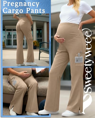 Women's Maternity Scrub Pants - color: Khaki, size: Medium