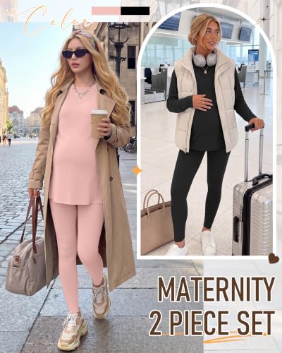 Neer 2 Pack Maternity Pajama Sets 2 Piece Outfits - color: Flesh Pink, Black, size: Small