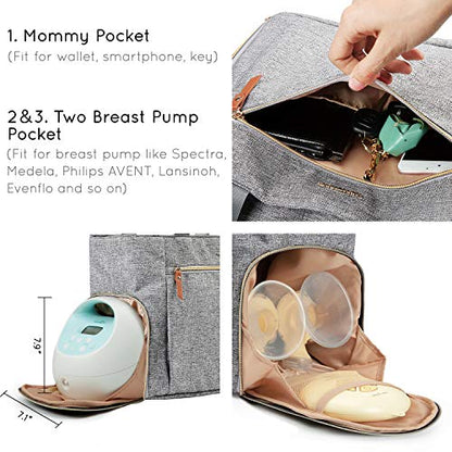 mommore Breast Pump Bag for Spectra S1/S2 & Medela, Diaper Travel Tote - color: Light Grey