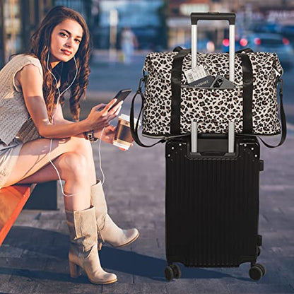 Capolo Expandable Travel Duffle Bag Weekender Overnight Bags for Women Men - color: Leopard, size: X-Large