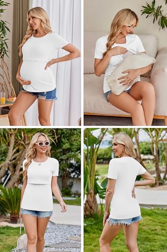 Ekouaer Nursing Tops 3 Pack Short Sleeve Maternity Breastfeeding Shirts - color: 3pcs Black / Grey / White, size: Large