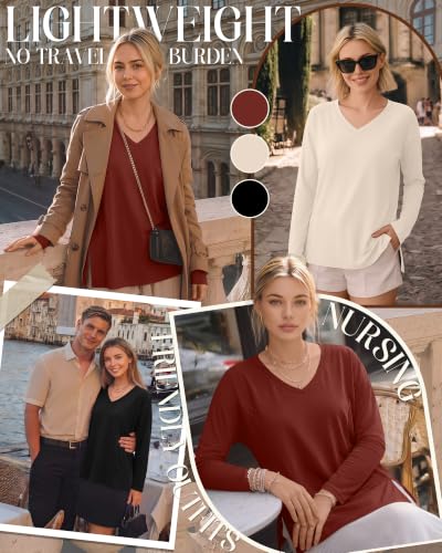 Riyiper 3 Pack Women's Nursing Shirts for Breastfeeding - color: Autumn Leaf Red, Cream, Black, size: Medium