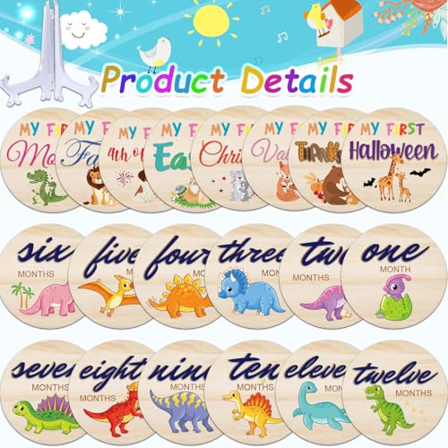 Dinosaur Baby Monthly Milestone Cards Sign - color: Dinosaur Milestone Cards