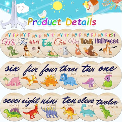Dinosaur Baby Monthly Milestone Cards Sign - color: Dinosaur Milestone Cards