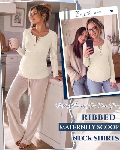 Maternity Long Sleeve Shirt Pregnancy Top - color: Apricot, size: Large