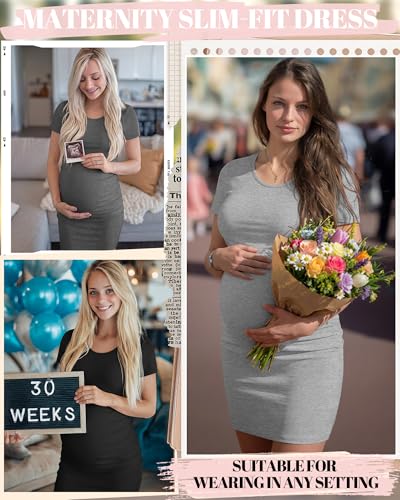 Riyiper 3 Pack Womens Maternity Short Sleeve Dresses - color: Black, Light Gray, Dark Gray, size: Large