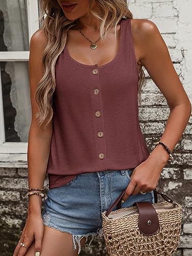 SweatyRocks Women's Scoop Neck Button Up Tank Top Casual - color: Burgundy, size: Medium
