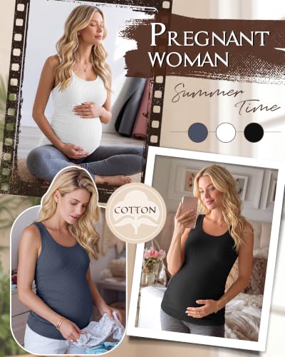 Riyiper 3 Pack Women's Maternity Tank Tops - color: Black, White, Haze Blue, size: Large