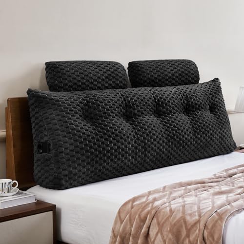 EUHAMS Headboard Pillow Full with Neck Roll, Triangular Backrest Pillow - color: Black, size: Full