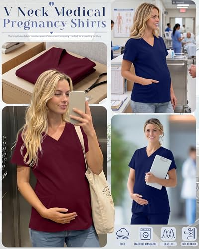 Neer 2 Pack Maternity Scrub Top for Women - color: Wine Red, Navy Blue, size: X-Large