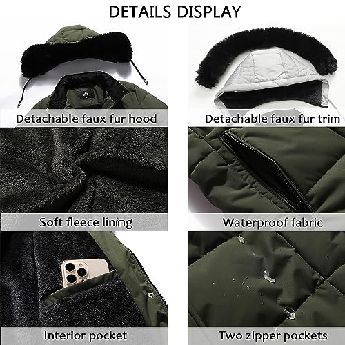 MOERDENG Women's Warm Winter Puffer Coat Waterproof Long Down Jacket - color: Green, size: 3X-Large