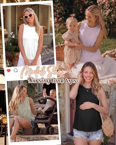 4 Pack Women Nursing Tank Tops Breastfeeding - color: Cement Gray, Light Purple, White, Black, size: XX-Large
