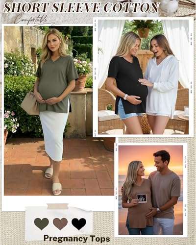 Ficerd 3 Pack Women's Maternity Shirts - color: Black, Coffee, Army Green, size: Small