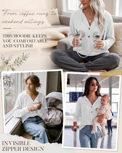 Neer Women's Nursing Hoodies Breastfeeding Shirts - color: White, size: Small