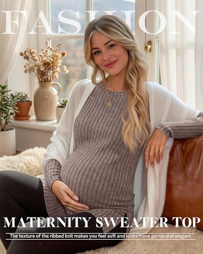 3 Pack Maternity Shirts Pregnancy Sweaters Tunic Tops - color: Black, Apricot, Coffee, size: Large