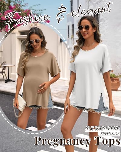 Riyiper 3 Pack Women's Maternity Tunic Cotton Shirts - color: Khaki, White, Black, size: Large