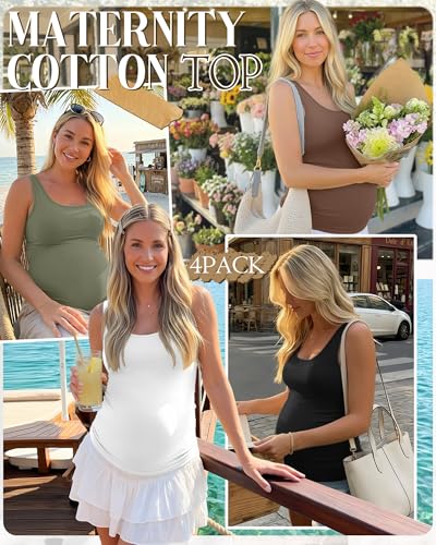 Xaatren 4 Pack Women's Maternity Tank Tops - color: Army Green, Brown, White, Black, size: Medium