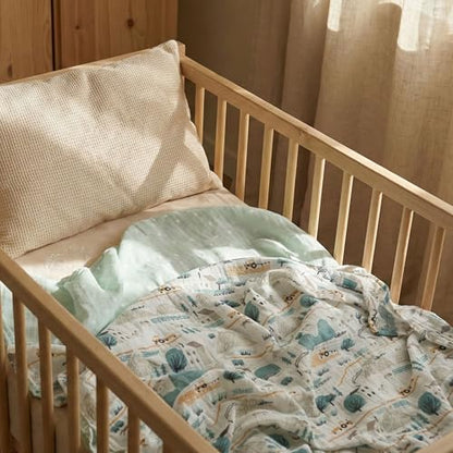 Muslin Swaddle Blankets for Newborn, Cotton Receiving Blanket - color: Light Blue Farm Country