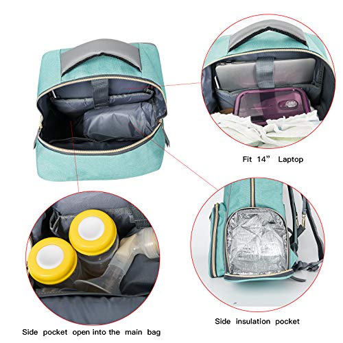 Breast Pump Backpack Diaper Bag - Multi-Function Mommy Outdoor Working Backpack with Insulation Pocket - color: Green