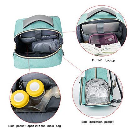 Breast Pump Backpack Diaper Bag - Multi-Function Mommy Outdoor Working Backpack with Insulation Pocket - color: Green