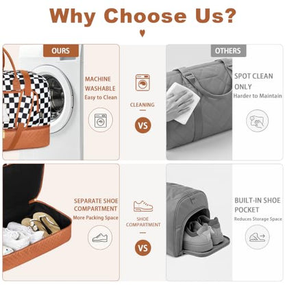 Gifts for Mom, Monogram Weekender Bag for Women Initial Travel Duffle Bag - color: Black & White Checkerboard, style: K