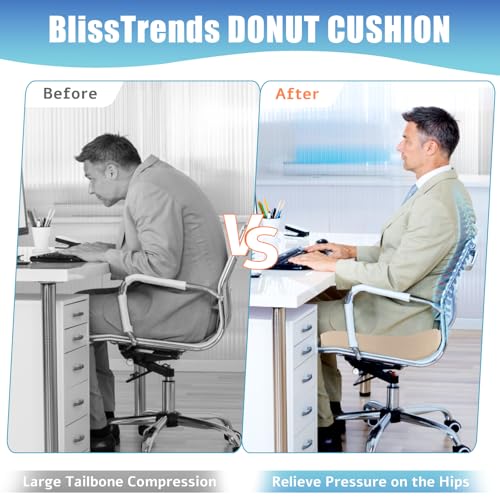 BlissTrends Donut Pillow Seat Cushion, Memory Foam Lifting Cushions - color: Khaki, size: XX-Large