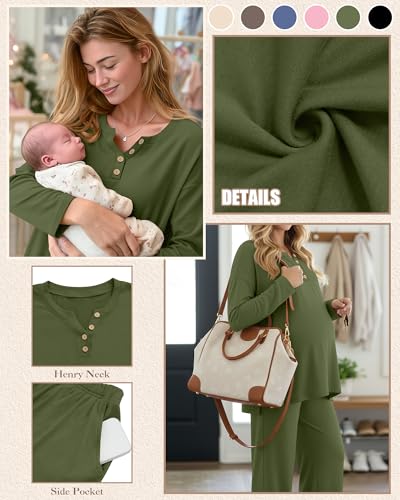 Women's Maternity Pajamas Sets - color: Army Green, size: Small