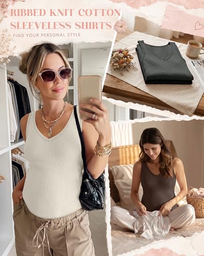Neer 4 Pack Maternity Ribbed Tank Tops - color: Dark Gray, Cream, Coffee, Black, size: Large