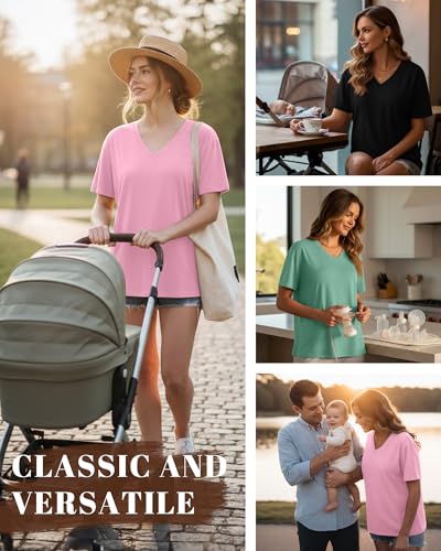 3 Pack Women's Oversize Nursing Shirts - color: Pink, Light Green, Black, size: XX-Large