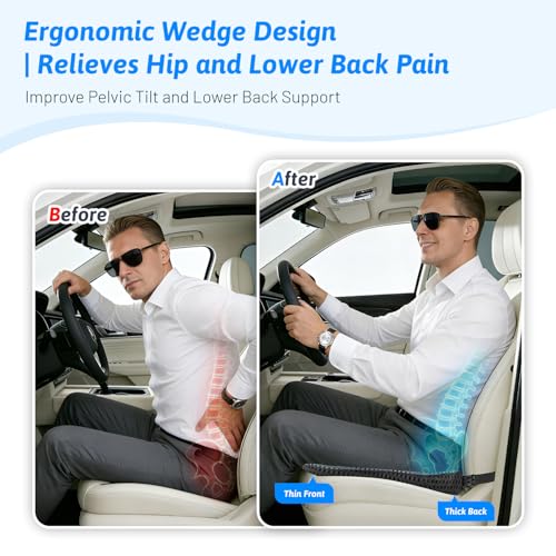 Wedge Car Seat Cushion for Better Visibility & Sciatica Pain Relief - color: Gray