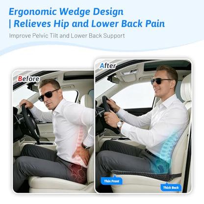 Wedge Car Seat Cushion for Better Visibility & Sciatica Pain Relief - color: Gray