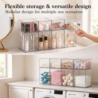 Clear Stackable Storage Drawers: Acrylic Organizer Bins 8 Pack - size: 8 Pack (4 Small+4 High)