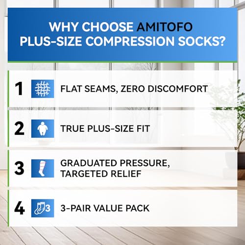 3 Pairs Plus Size Compression Socks for Women Men Wide Calf - color: 3 Pairs-Black, size: S/M