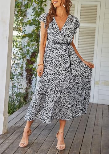 PRETTYGARDEN Women's Summer Floral Boho Maxi Dress - color: Black, size: Large