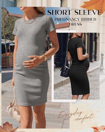 3 Pack Women's Cotton Maternity Dresses - color: Army Green, Light Mixed Gray, Black, size: Large