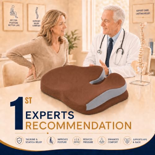 Memory Foam Ergonomic Seat Cushion for Office Chairs Pain Relief - color: Brown Mesh