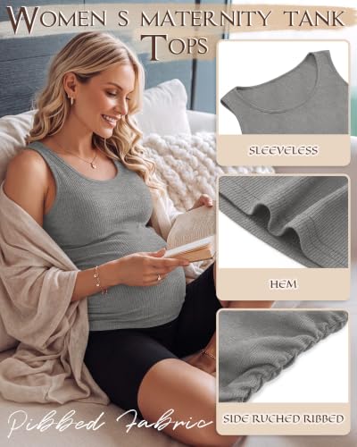Riyiper 3 Pack Women's Maternity Tank Tops - color: Black, White, Light Gray, size: Small