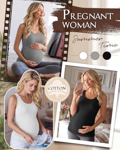 Riyiper 3 Pack Women's Maternity Tank Tops - color: Black, White, Light Gray, size: Small