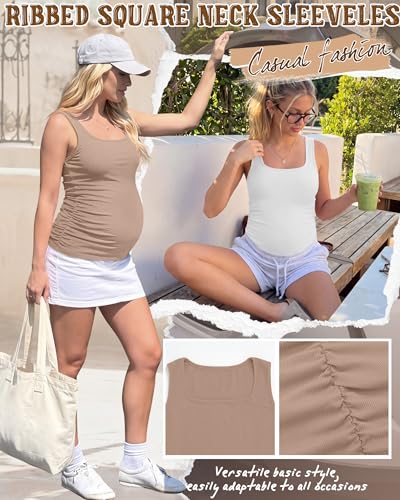 4 Pack Maternity Ribbed Tank Tops - color: Khaki, White, Light Gray, Black, size: Small