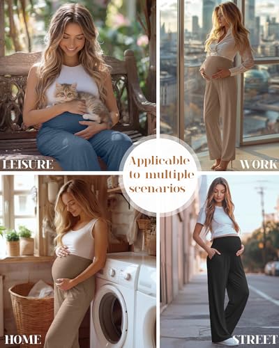 3 Pack Women's Maternity Lounge Pants with Pockets 3Color L
