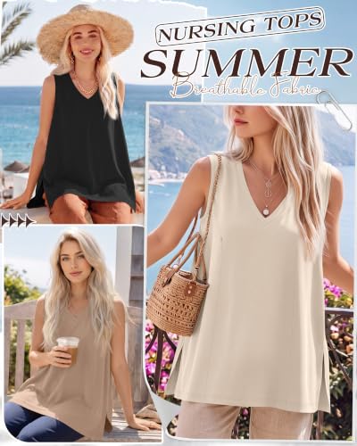 4 Pack Womens Nursing Oversized Tank Tops - color: Cream, Khaki, Coffee, Black, size: Small
