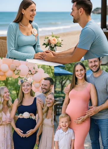 Rnxrbb 2 PCS Summer Fall Maternity Dresses Long Cardigan Set for Women - color: Light Blue, size: Large