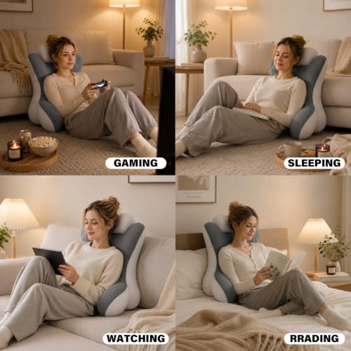 Dracey Reading Pillow for Sitting in Bed, Back Pillow for Bed Sitting UP, Back Rest Lumbar Support Pillows with Arms, for Watching TV Games, Work, Rest, Ergonomic Lumbar Support Cushion