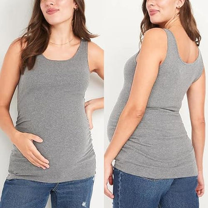 Liu & Qu 3 Pack Maternity Tank Tops, Ribbed Stretch, Ruched Side - color: Black Jack/Heathered Gray/Bright White, size: Large