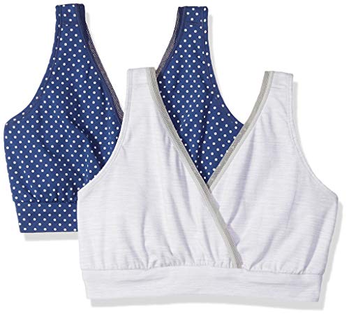Playtex Women's Nursing Pullover Sleep Bra 2-Pack US02PK - color: In the Navy Dot Print/Silver Heather Print, size: X-Small